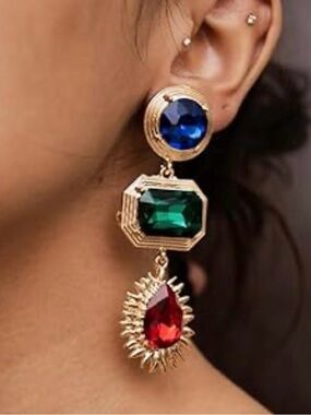 Retro style Multicolor Drop Statement Earrings - Blue, Green & Red Jewelry’s